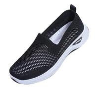 Women's Cloth Shoes Summer Mesh Breathable Slip On Shallow Mouth Soft Sole Women's Orthopedic Flying Woven Casual Shoes Walking Sandal (Black, 4)