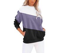 Womens Clothes Red Hoodie Kids Gifts for Her Exercise Women's Round Neck Colorblock Sweatshirt Long Sleeves Casual Pullover Cute Lightweight Loose Tops (Purple-2, XL) Womens Clothes Sale Clearance