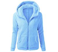 Womens Clothing, Autumn Winter Teddy Bear Jacket Fuzzy Fleece Hooded Coat Outdoor Casual Hoodies Open Front Oversized Cardigan with Pockets, S-5XL (Blue, 4XL)