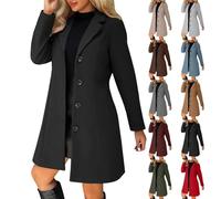 Women's Clothing Fleece Jacket Women Womens Coats Jackets Single Breasted Wool Blend Causal Lapel Collar Button Elegant Windbreaker Ladies Long Sleeve Tops Mid-Length Overcoat Warm Outerwear