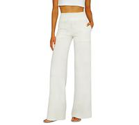Women's Clothing High Waisted Elasticated Waist Linen Trousers Wide Leg Work Palazzo Ladies Summer Trousers Maternity Cotton Holiday Clothes For Women UK Wide Leg Yoga Pants Boho Casual Lounge Pants
