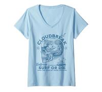 Womens Cloud Break Beach Surfing Girl Pacific Ocean Surf Board Men V-Neck T-Shirt