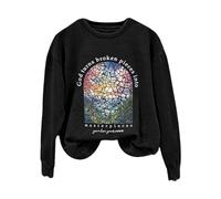 Women's Cloud Split God Turns Broken Into Sweatshirt Long Sleeve Jumper Cinched Front Top (Black, XXL)