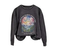 Women's Cloud Split God Turns Broken Into Sweatshirt Long Sleeve Jumper Cinched Front Top (Dark Gray, L)