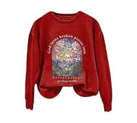 Women's Cloud Split God Turns Broken Into Sweatshirt Long Sleeve Jumper Cinched Front Top (Red, M)
