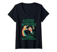 Women's Clover Achiever Mischief Maker St Patrick's Day Irish Puns V-Neck T-Shirt
