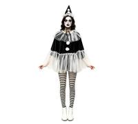 Women's Clown Costumes Mesh Cloak Collar Black White Striped Pantyhose Hat | 4 pieces Halloween cosplay outfits, spooky and eye-catching, ideal for themed party stage haunted house
