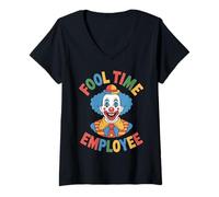 Womens Clown Meme Fool Time Employee Funny Work Humor V-Neck T-Shirt