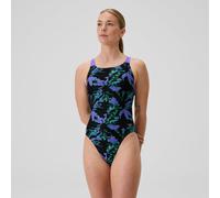 Women's Club Training Printed Leaderback Swimsuit Black/Purple - 28 Floral Glitch- Black 28
