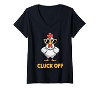 Womens Cluck Off Sassy Chicken with Sunglasses V-Neck T-Shirt