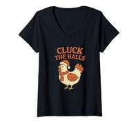 Womens Cluck The Halls Christmas Chicken Lover Pun V-Neck T-Shirt