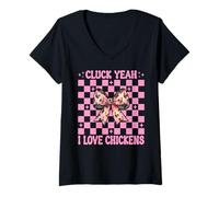 Womens Cluck Yeah I Love Chickens Funny Chicken Farm Chicken Girl V-Neck T-Shirt