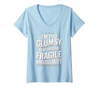 Womens Clumsy But Not Fragile Feminist Humor Design V-Neck T-Shirt