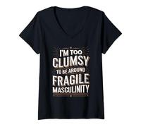 Womens Clumsy But Not Fragile Feminist Humor Design V-Neck T-Shirt
