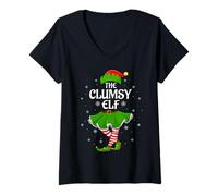 Womens Clumsy Elf Christmas Family Girls Women Elf Squad Xmas V-Neck T-Shirt