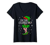 Womens Clumsy Elf Christmas Family Group Women Girls Xmas Pajama V-Neck T-Shirt