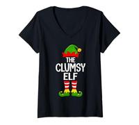 Womens Clumsy Elf Xmas Matching Family Elf Squad Christmas V-Neck T-Shirt
