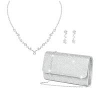 Women's Clutches, Silver Clutch Bags for Weddings with Bridesmaid Jewellery Sets, Elegant Silver Handbags for Women, Perfect for Wedding Ceremonies and Formal Events