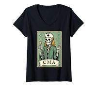 Womens CMA Tarot Card Skeleton Certified Medical Assistant Vintage V-Neck T-Shirt