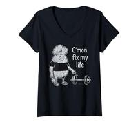 Womens C'mon Fix My Life Funny Fitness Workout Humor Weightlifting V-Neck T-Shirt