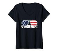 Womens C'mon Man T Meme Funny Come On Man Quote USA Flag Sunglasses V-Neck T-Shirt