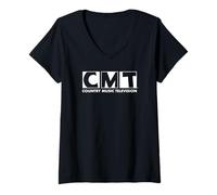 Womens CMT Country Music Television Classic White Letter Logo V-Neck T-Shirt