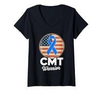 Womens CMT Warrior Charcot-Marie-Tooth Disease Awareness Ribbon V-Neck T-Shirt