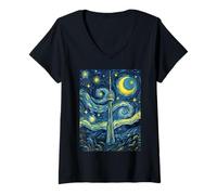 Women's CN Tower Toronto Canada Starry Night Art History Present V-Neck T-Shirt
