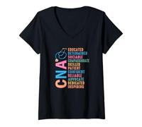 Womens CNA Acronym Colorful Traits for Certified Nursing Assistants V-Neck T-Shirt
