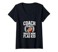 Women's Coach Dad Snack Mom Flag Kid Football Team V-Neck T-Shirt