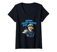 Womens Coast Guard Day Celebration Captain Seagull, Maritime Vessel V-Neck T-Shirt