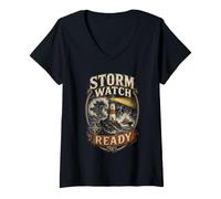 Women's Coast Guard Rescue Swimmer Storm Watch Ready V-Neck T-Shirt