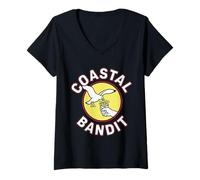 Women's Coastal Bandit Seagull Stealing Beach Fries V-Neck T-Shirt