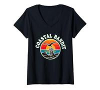 Women's Coastal Bandit Seagull Stealing Beach Fries V-Neck T-Shirt