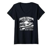 Women's Coastal Kayaking Club Ocean Paddle Waves Sunset Life V-Neck T-Shirt