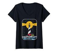 Womens Coastal Lighthouse Guiding Light Ocean Beacon Harbor V-Neck T-Shirt