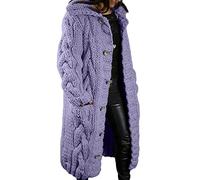 Women's Coat Autumn Winter Cardigan Long Chunky Knit Cardigan Knitted Coat with Buttons (Color : Purple, Size : 4XL)