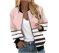 Womens Coat Fall Full Zip Jacket Outdoor Sportswear Round Neck Zipper Bomber Jacket Fashion Ladies Coats Long Sleeve Casual Loose Outwear Fall Clothing Tops