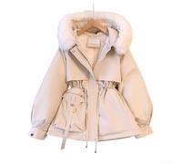 Women's Coat, Fleece Lined Hooded Jacket Down Cotton Warm Slim Fit Parka for Winter, Padded Outerwear M-3XL(XL White)