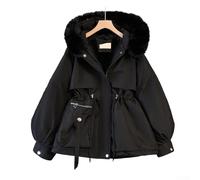 Women's Coat, Fleece Lined Hooded Jacket Down Cotton Warm Slim Fit Parka for Winter, Padded Outerwear M-3XL(L Black)