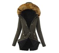 Womens Coat Winter Jackets for Women UK Womens Coats Plus Size Winter Coat Lapel Collar Long Sleeve Jacket Thicken Warm Padded Quilted Down Outerwear Hooded Parka with Pockets