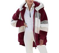 Womens Coats Colour Block Fleece Zip Up Hooded Cardigan Long Sleeve Jacket | Warm Snug Cosy Thermal Tops with Pocket Casual Loose Fit for Winter Everyday UK Wear Women Ladies Sporty Outdoor Chic Coat
