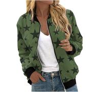 Womens Coats Jackets Full Zip Long Sleeve Womens Coats Star Print with Pockets Ladies Bomber Jackets Lightweight Windbreaker Jacket Women Casual Loose Womens Quilted Jackets Army Green