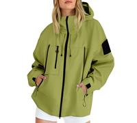 womens coats Lightweight Hooded Raincoat Women Windbreaker Waterproof Active Outdoor Trench Coats Zipper Quick Dry Rain Jacket for Hiking Walking Cycling (Green, XXXL)