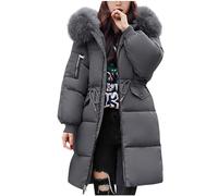 Women's Coats UK Clearance for Ladies Winter Quilted Down Jacket Mid-lenght Bread Puffer Coats Long Sleeve Lightweight Waterproof Jackets Padded Parkas Hooded Coat Outdoor Hiking Warm Outwear M-3XL