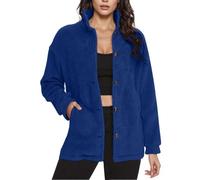 Women's Coats Winter Elegant Comfort Jackets Warm Thick Overcoats Jacket Windproof Outerwear Ladies Solid Colour Buttoned Fleece Long Sleeved Double Pocket Stand Collar Top