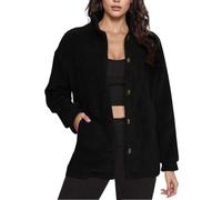 Women's Coats Winter Elegant Comfort Jackets Warm Thick Overcoats Jacket Windproof Outerwear Ladies Solid Colour Buttoned Fleece Long Sleeved Double Pocket Stand Collar Top
