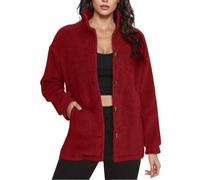 Women's Coats Winter Elegant Comfort Jackets Warm Thick Overcoats Jacket Windproof Outerwear Ladies Solid Colour Buttoned Fleece Long Sleeved Double Pocket Stand Collar Top