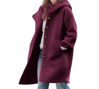 Women's Coats Wool Blend Button Hooded Long Sleeve Overcoat with Pockets | Soft Warm Cosy Casual Relaxed Loose Fit Coat for Winter Everyday UK Wear Women Ladies Classic Elegant Pulsh Clothes