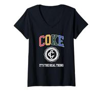 Womens Coca-Cola Coke It's The Real Thing Genuine & Authentic Logo V-Neck T-Shirt